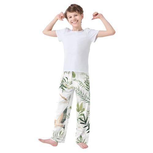 Bird and Leaves Boys Long Pants Soft Trousers Elastic Waist Kids Lounge Bottoms with Pockets S-XL2