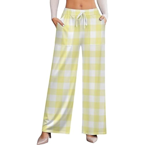 Novastar Wide Leg Pants for Women Cotton - Lemon Yellow