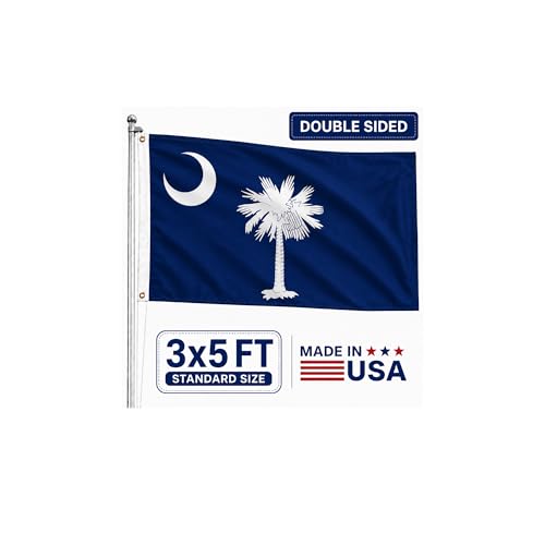 South Carolina Flag Double Sided 3x5 Outdoor- Heavy Duty 3ply South Carolina State Flag Super Durable 4 Rows Stitched Edge Canvas Header with 2 Brass Grommets