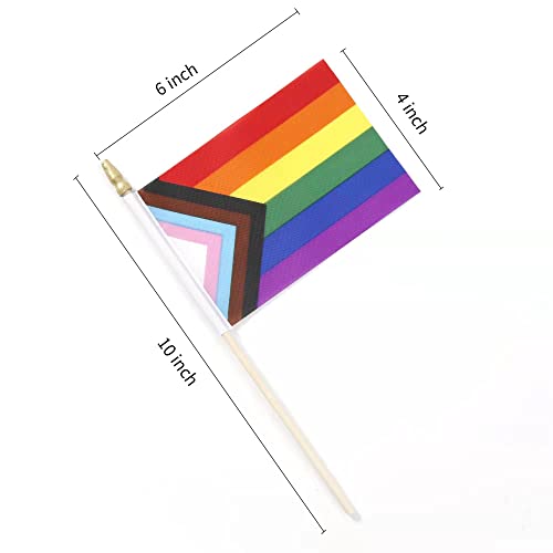 12 Pack Small Progress Pride Rainbow Gay Stick Flag Mini Handheld Inlcusive Progressive Pride Lgbtq Flags 4X6Inch #TOP1