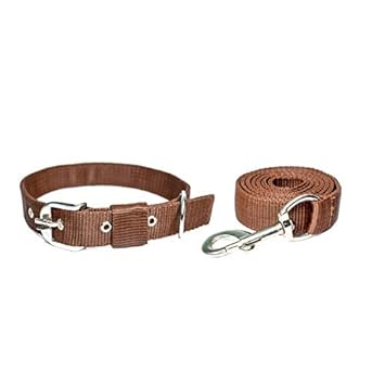 VIP COLLECTION Waterproof Premium Export Quality Strong Nylon Everyday Dog Collar Leash Adjustable Durable Training Pet Collars Set for All Type of Breed Dogs Color Brown (L)