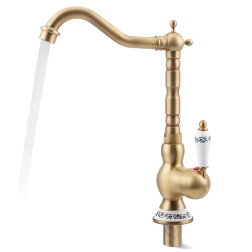 Rubinetto Vintage Rubinetto Lavello Cucina Girevole a 360°,Rubinetto Bagno Lavabo in Ottone,Miscelatore Monocomando da Appoggio,Calda e Fredda del Rubinetto,Includono 2 Tubi Flessibili,Design Durevole