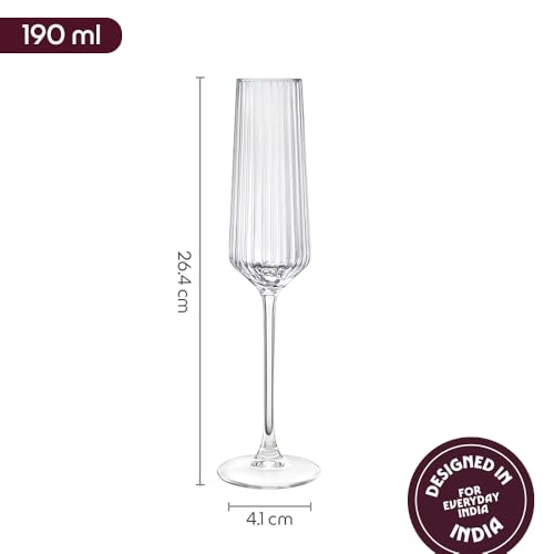 Image of Borosil 190ml x 2pc Diamond Champagne Glass Set | Flute for Champagne, Sparkling Wine, Prosecco & Cocktails | Elegant Glassware for Celebrations & Gifting