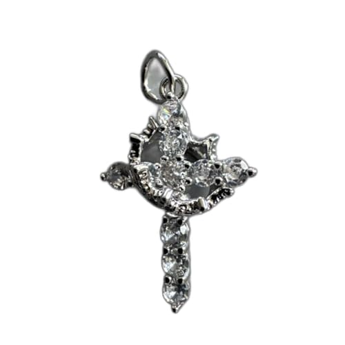 Silver Cross with Crown Pendant Necklace for Women 18K Silver Plated Stainless Steel Religious Crucifix with King Crown Iced Out Cubic Zirconia Stones 18 Inch Cable Chain Christian Jewelry Gift for Her Spiritual Symbolic Charm Tarnish Resistant