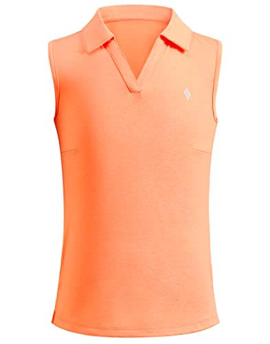 SANTINY Girls' Sleeveless Golf Shirt V-Neck Quick Dry Tennis Tank Tops Golf Clothes Collared Polo Shirts for Girl