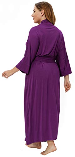 Corset Outlet Women's Plus Size Cotton Kimono Robes Soft Long Knit Bathrobes Lightweight Sleepwear V-Neck Ladies Loungewear, Purple 3X #TOP1