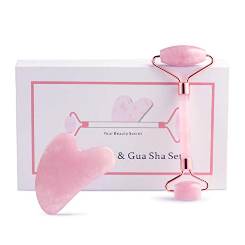 Jade Roller and Gua Sha Facial Tools Set- Natural Beauty Jade Roller Massager for Face Eye Neck- Face Roller for Wrinkles Anti Aging