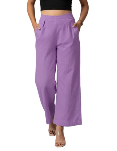 Image of Moirai Pure Cotton Wide Leg Women Trouser Stylish Mid Rise Relaxed Straight Fit Loose Pants Casual Travel Office Formal Wear