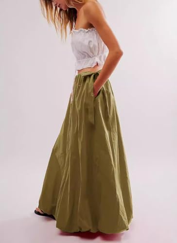 chouyatou Women's Bow Knot Maxi Bubble Skirt Y2K A-Line Long Balloon Skirt with Pockets2