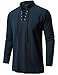 JEMITOP Men's Pure Cotton Renaissance Pirate Medieval Retro Long Sleeve Lace Up Shirt for Viking Halloween Mandarin Collar Costume Without Belt Navy Blue XL