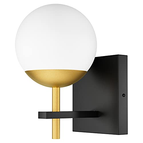 Image of Ralbay Black Gold Wall Sconce, Mid Century Modern Wall Lighting Fixtures Milky Glass Indoor Wall Lamp for Home Decor Bathroom Kitchen Living Room Vanity Hallway, Black and Gold 1 Light