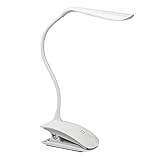 [2 IN 1] Clamp on LED Desk Lamp - USB Rechargeable Dimmable Portable Lightweight Gooseneck Clip Lamp with Touch Sensitive Button for Reading Study White