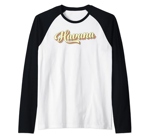 Camiseta Havana Retro Art Baseball Font Vintage Camiseta Manga Raglan