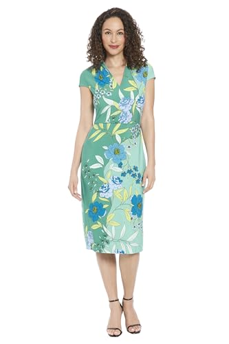 London Times Women's V-Neck Cap Sleeve Sheath Dress Guest of Desk to Dinner Easy Comfortable Garden Party