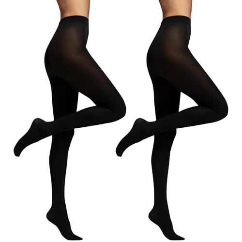 InfiniZer 2 Pairs 70 Denier Black Tights for Women Soft Opaque Run Resistant Womens Ladies Tights Multipack (UK Alpha S M Regular Regular Black)