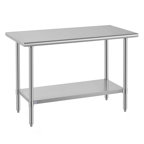 Image of ROCKPOINT All Stainless Steel Table for Perp & Work 24x48 Inch,Commercial Heavy Duty Workbench with Stainless Legs & Adjustable Undershelf, 830 lb Capacity for Restaurant,Home and Outdoor Kitchens
