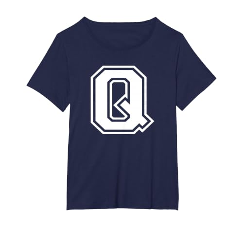 Letter Q Name Initial Varsity Monogram T-Shirt, Women's Plus, Navy Blue, 1X