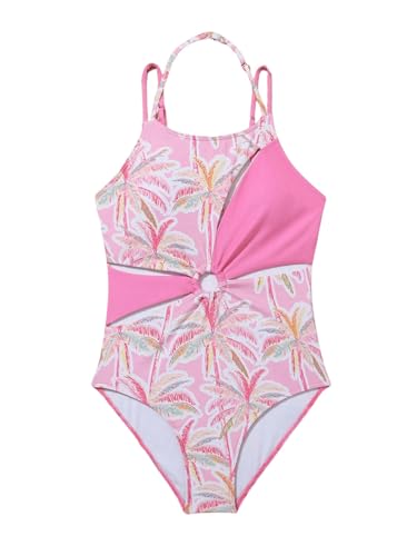 WDIRARA Girl's Tropical Print Cut Out Ring Linked One Piece Swimsuit Double Strap Boho Summer Swimwear3
