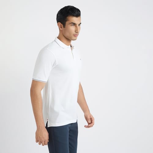Image of Raymond Men's Modern Fit Solid Pattern Pure Cotton Polo Neck Half Sleeve Casual T-Shirt