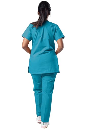 Image of Uniform Craft Women's 4 Pocket Scrub Suit Set | Medical Uniform | Cross V-Neck Poly Cotton | Short Sleeve Hospital Wear | Ideal for Doctors & Nurses (Light Teal, XL)