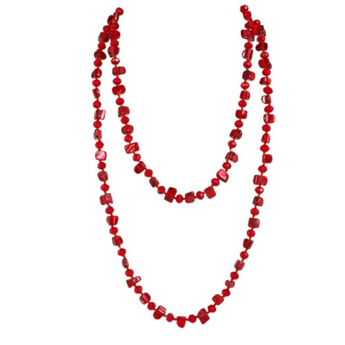 Colorful Irregular Iridescent Sea Shell Beaded Long Necklace, Bohemian Chunky Vintage Style Costume Jewelry for Women