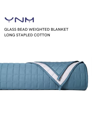 Image of YnM Exclusive Weighted Blanket, Soothing Cotton, Smallest Compartments, Bed Blanket for One Person of 140lbs, Ideal for Twin /Full Bed (48x72 Inches, 15 Pounds, Peacock /Grey Reversible)