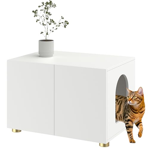 Amunrbrek Small Litter Box Enclosure, Sleek Modern Cat Litter Box Cabinet Furniture, Wooden Cat...