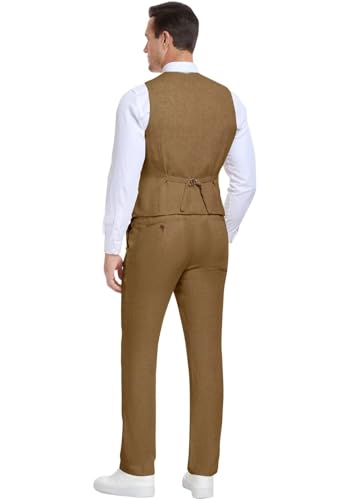 Men's Linen Suits 2 Piece Slim Fit Suit Prom Beach Wedding Groomsman Vest Pants Set Casual Summer Linen Outfit4