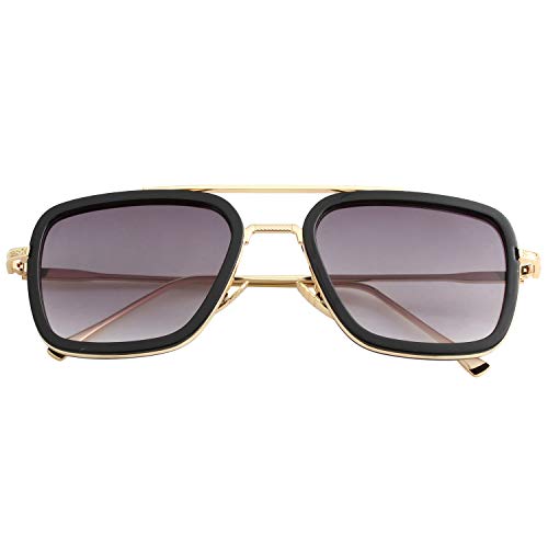 Image of Kursan Polarized Tony Stark Sunglasses for Men Women Vintage Square Metal Frame Iron Man and Spider-Man Eyeglasses