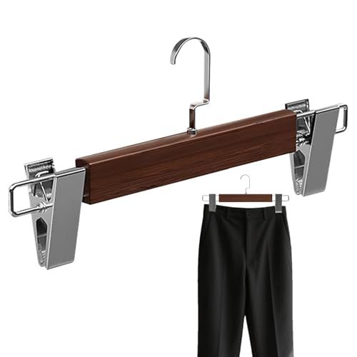 スカートハンガー クリップ付き, 木製洋服ハンガー, 滑りにくいドレス スラックス ジャケット ブラウス 衣服 クローゼット 旅行 寮 大学 家庭 整理用