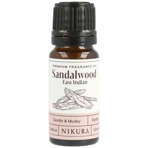 Nikura Sandalwood (East Indian) Fragrance Oil - 10ml | Perfect for Soap and Candle Making Wax Melts Diffuser for Home Oil Burners | Great for use in Bath Bombs Perfume Fragrance Candle Scents