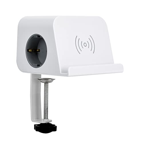 SIMON - Base Combiflat, Enchufe Múltiple con 2 Tomas Schuko 16A 250V + 2 USB A + 2 USB C, con Carga Inteligente Smart Charge e Inalámbrica, Incluye Soporte para Fijación, Color Blanco