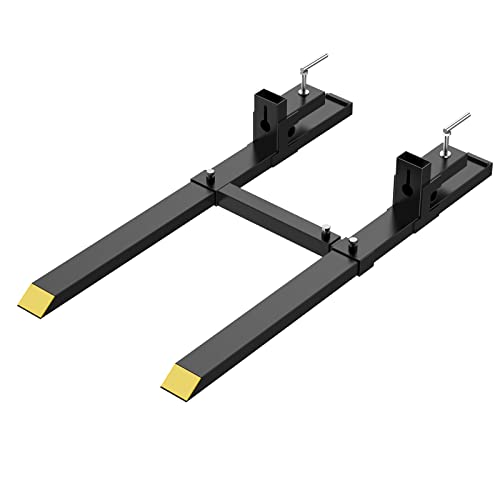 Pallet Forks 60" 4000 Lbs Max, CHEINAUTO Clamp On Tractor Bucket Forks with Adjustable Stabilizer Bar, Heavy Duty Front Loader Forks, Fork Attachment for Skid Steer, Loader Bucket