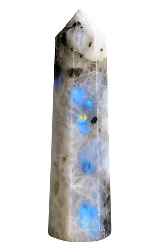 Image of Crystal Heaven Certified Rainbow Moonstone Crystal Tower Obelisk Point for Chakra, Healing and Balancing - AAA Grade Original Certified Gemstone Agate for Reiki Meditation Yoga Spiritual (2-3 Inches)