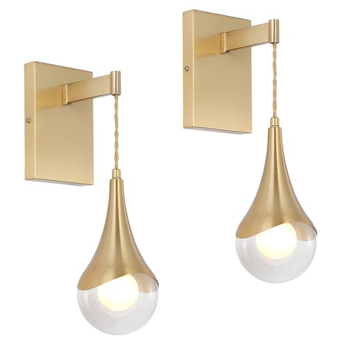 Dijiahua W-JDH087 Gold Sconces Set Of 2, Modern Brass Wall Sconces Lighting Fixtures With Glass Teardrop Shade,Indoor Decor Wall Mount Cord Lamp cover