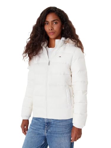 Tommy Jeans Women's Basic Hooded Down Puffer Jacket, White (Ecru), XL