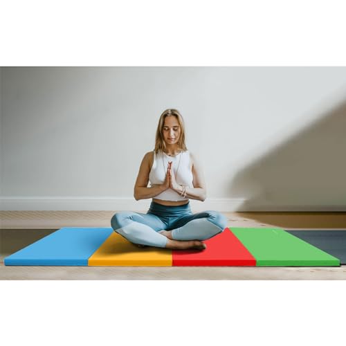Image of BalanceFrom 6x4 Feet 4-Panel Folding Gymnastics Mat - 2-Inch Thick Pad with Vinyl Surface and Carrying Handles for Tumbling, Yoga, Pilates, Home Workouts, and Martial Arts