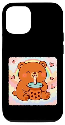 くま 泡 茶好き かわいい アニメ カワイイ レインボー スマホケース iPhone 12/12 Pro 用