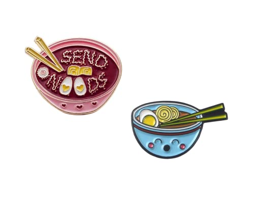 Image of Set of 2 Ramen Nood Enamel Pins for Bags, Jackets, Hats & Tops - Ramen Fashion Accessory Japanese Foods Tonkotsu Ramen Brooches