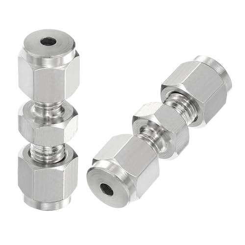 PATIKIL Unione Raccordo Tubo Compressione in Acciaio Inossidabile 304 1/8 ID x 1/2 OD, 2 Pz Connettore Tubo Dritto per Sistemi Irrigazione Giardino Acqua, Argento