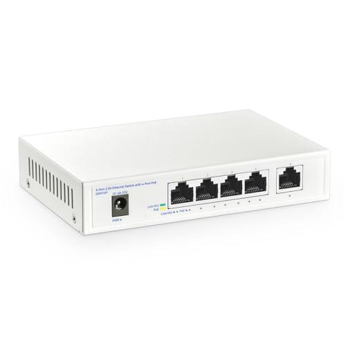 Image of 5-Port 2.5 Gigabit PoE Switch, 4 x 2.5G PoE+ Ports + 1 x 2.5G Uplink, YuLinca 2500Mbps Unmanaged Desktop Switch, IEEE 802.3bz /at /af Compliant, Auto MDI /MDIX, Plug & Play