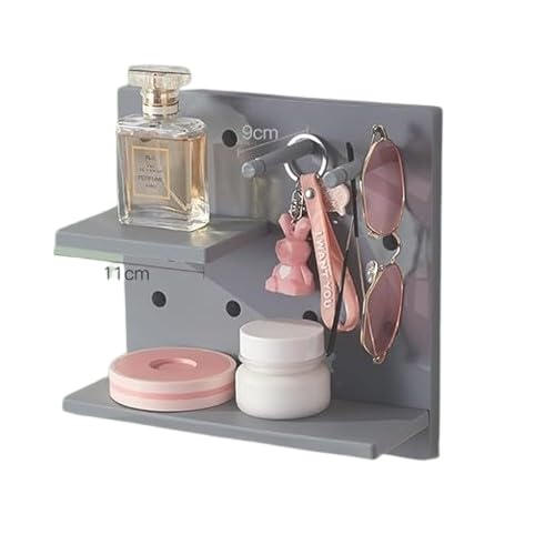 Stecktafel-Set aus Kunststoff, dekorativ, wandmontiert, schwimmendes Regal, Stecktafel-Wandregal, Organizer, Eingangs-Organizer mit Schlüsselhaken für Schlafzimmer, Bad und Küche, Grau, 4 Stück