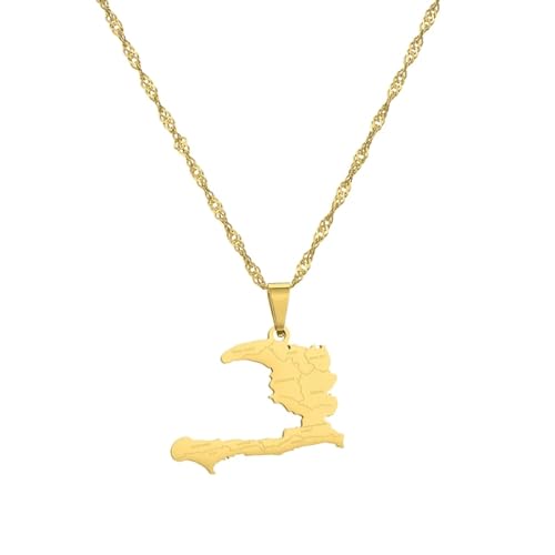 Collier Avec Pendentif Carte Du Drapeau D'Haïti Avec Chaîne De 50 Cm - Charme Tendance - Cartes De Pays Ethniques Pendantes Avec Nom De L'État - Pour Femmes Et Hommes - Bijoux Patriotiques - Cadea