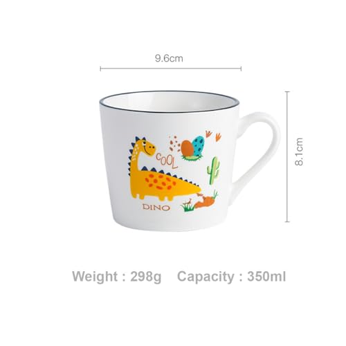 Image of Spooky Dinosaur Ceramic Mug for Kids - 350ml Cartoon Animal Water Cup for Milk, Juice, or Breakfast - Mug for Children - Perfect for Christmas, Birthdays & Special Occasions (Yellow)