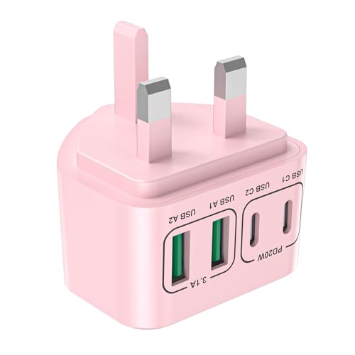 USB C Plug Fast Charger, 40W 4-Port USB Plug Adaptor UK for iPhone 17 16 15 14 13 12 Pro Pro Max Plus, Samsung, Google, iPad, Dual PD Power Adapter + QC USB Wall Charger, Multi Type C Charging Plug