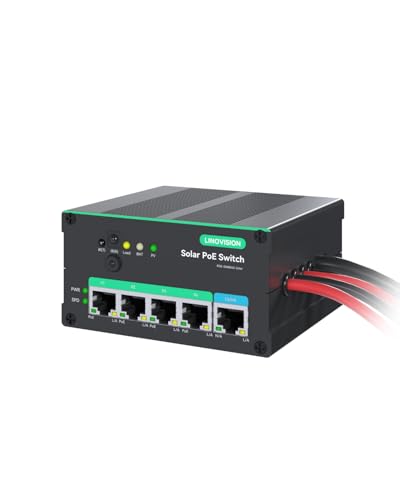 Image of LINOVISION Industrial 4 Ports MPPT Solar PoE Switch for Security Cameras and IoT Devices, Support Remote Battery Monitoring, Total PoE Budget 120W