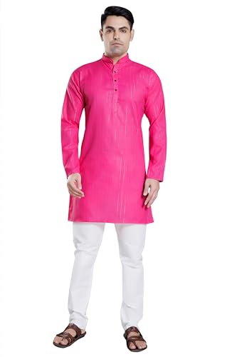 Image of DIVISIVE Men's Self Zari Line Cotton Blend Slim Fit Kurta Pyjama Set