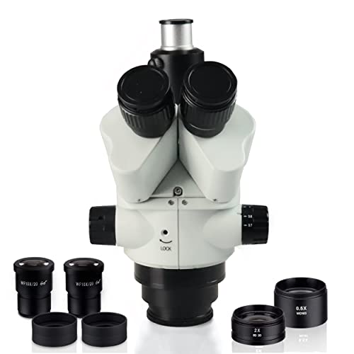 Image of Parco Scientific PZFLZ Lockable 0.7X-4.5X Trinocular Simul-Focal Zoom Stereo Microscope Head, Pair of 10x Widefield (20mm) Eyepieces with Eye-Guards, 0.5X&2X Barlow Lens