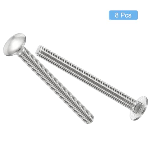 Image of uxcell 5 /16-18x3-1 /4 Carriage Bolt, 8pcs Round Head Square Neck Screws, 304 Stainless Steel, Fully Threaded, Silver