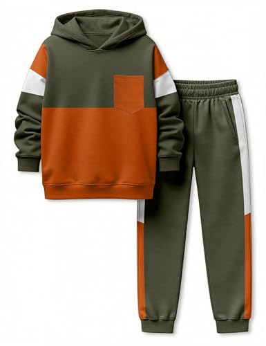 Image of Boys Clothes Long Sleeve Color-blocked Hoodie Top and Pants 2PCS Winter Sweatsuits Fall Boys Outfits 2-8 Years